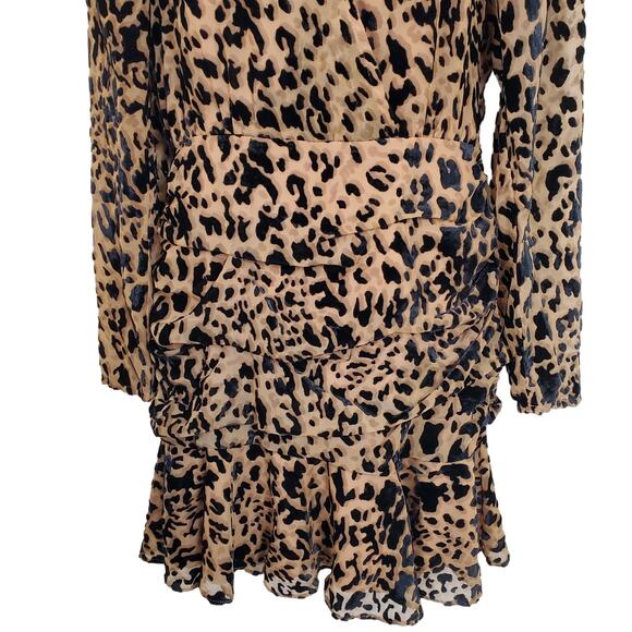ASTR DRESS WOMEN'S SMALL LEOPARD  NIKITA TIERED RUFFLE HEM SHORT MINI VELVET - Picture 9 of 17